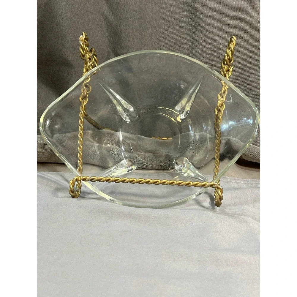 MCM Anchor Hocking Swedish Modern Clear Glass Dish Teardrop Feet 7‎ 7/8
